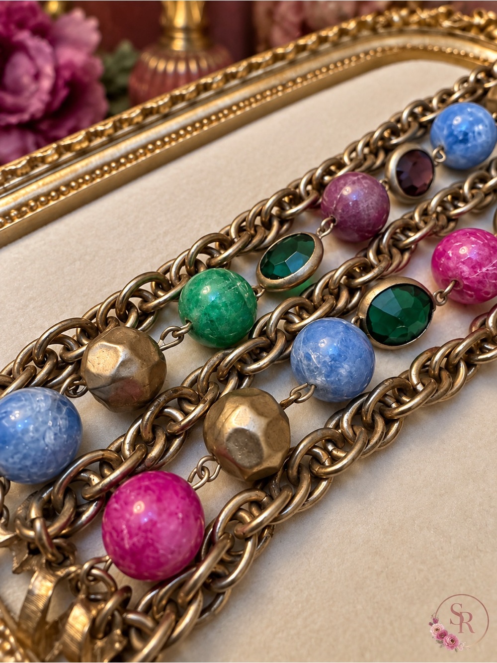 Vintage 1960s Signed KRAMER Multicolor Beaded Glass Statement Bracelet 7”
